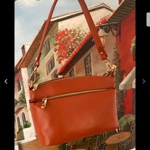 New DIVINA FIRENZE COGNAC Leather Triple Entry Zip Shoulder bag + CB Strap Italy